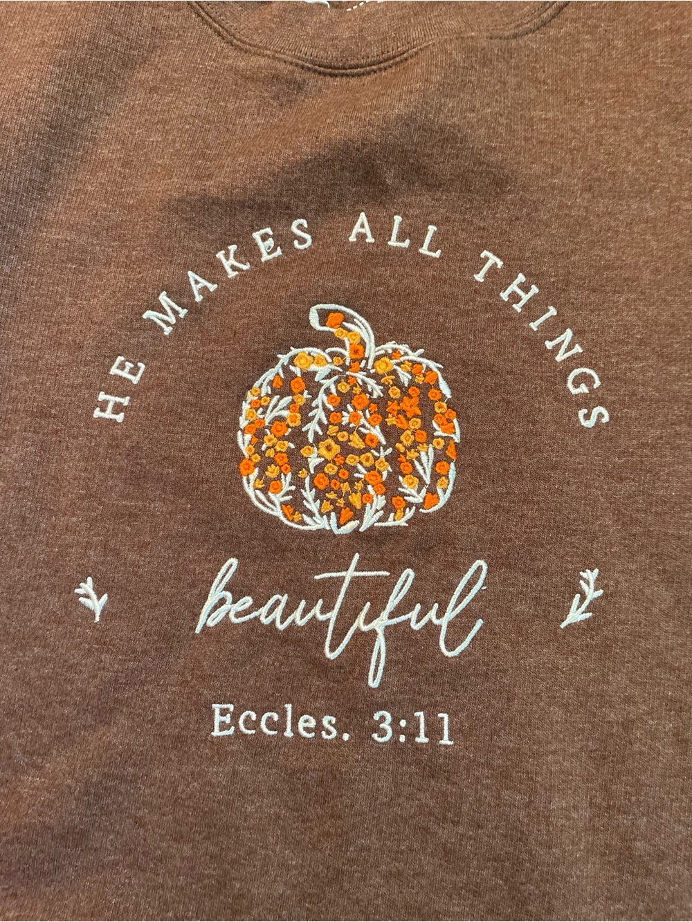 Fall Christian Sweatshirt Size Large Pumpkin Bible Verse Church Love Faith Brown